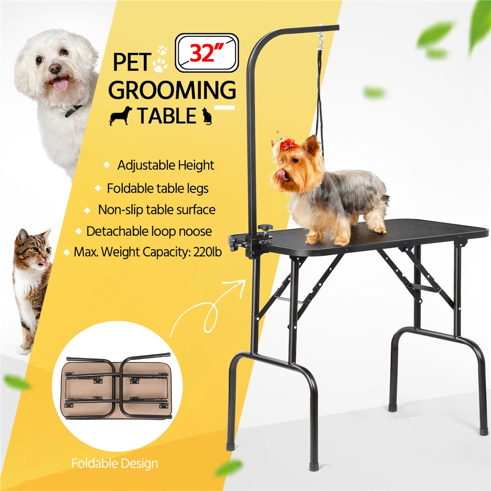 Table de toilettage pliable pour chiens et chats , bras réglable en hauteur avec surface antidérapante et imperméable et pieds pliants, station de beauté pour animaux portable pour la maison et les professionnels