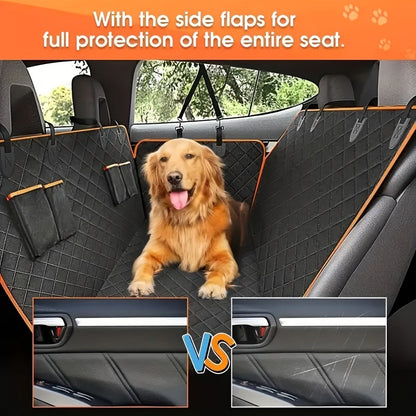 Housse de siège de voiture pour chien – Protection de banquette arrière antidérapante et anti-rayures avec 4 poches de rangement et rabats latéraux pour voitures, camions et SUV