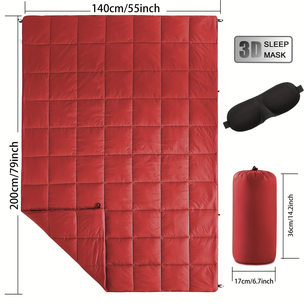 Couverture de camping matelassée pour extérieur 140x200 cm, légère, alternative au duvet, ultra chaude, couette de hamac – Couverture de camping imprimée pour les voyages, pique-niques, fêtes sur la plage et temps froid | 140x200 cm