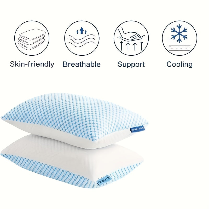 Lot de 2 oreillers rafraîchissants format King – Qualité hôtelière, ne s'affaissent pas, garnissage en mousse à mémoire de forme et alternative au duvet, housse en polyester et viscose, lavables en machine, pour dormeurs sur le côté, le dos ou le ventre