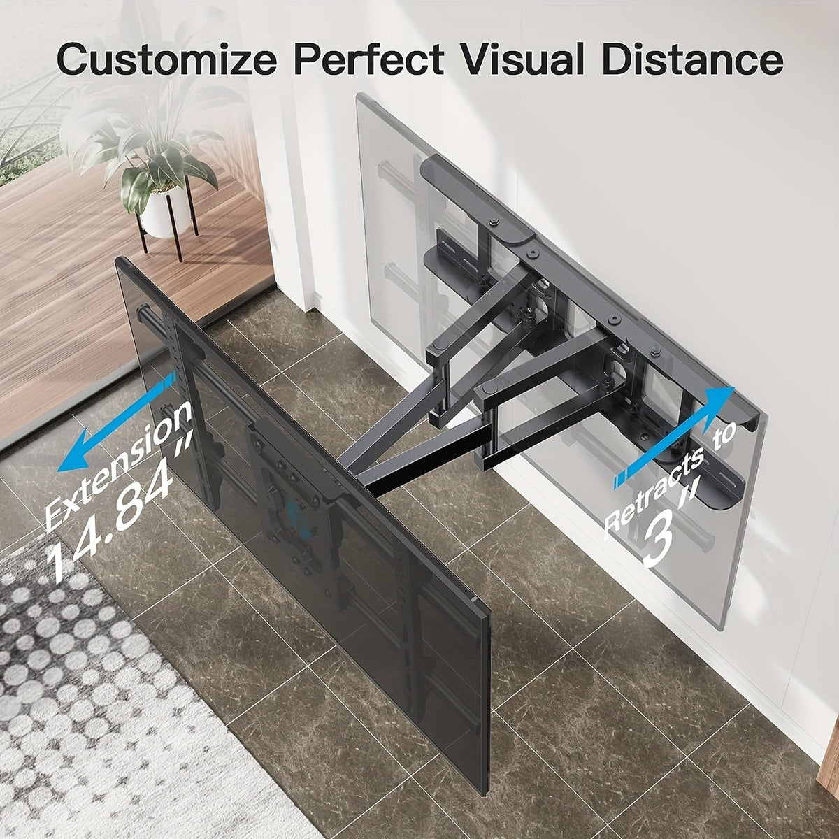 Support mural articulé pour TV 37-75 pouces, double bras, pivotant, inclinable, rotatif, VESA 600x400mm, capacité 60 kg, pour téléviseurs OLED/LCD/LED plats et incurvés, extension de 61 cm