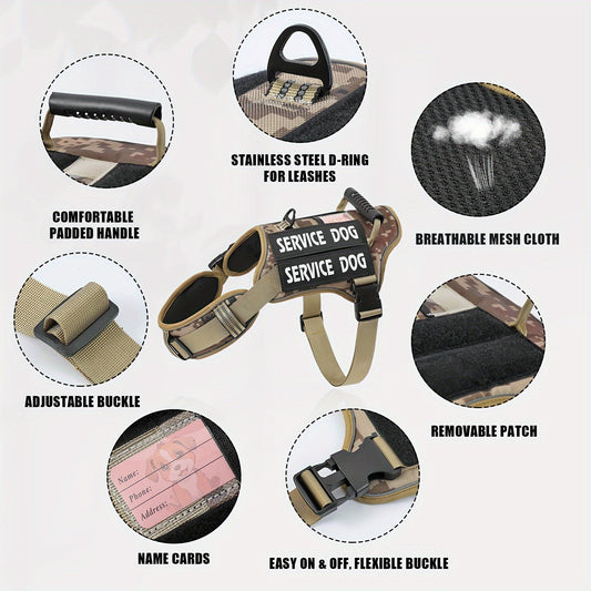 Harnais tactique MOLLE pour chien – Gilet réfléchissant réglable anti-traction pour animal de compagnie avec poignée de contrôle, harnais de dressage pour chien d'assistance, pour une promenade facile sans tirer ni s'étouffer