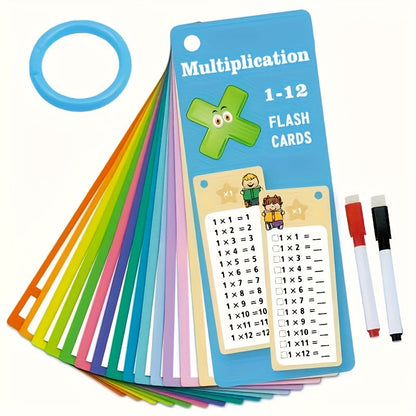 Cartes flash de multiplication, 16 pièces, réutilisables et inscriptibles, tables de 1 à 12, pour élèves et enseignants, auto-évaluation, marqueurs effaçables à sec inclus, outil d'apprentissage des mathématiques coloré et durable, cadeau de Noël