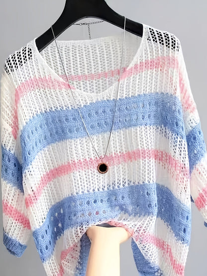 Cache-maillot de plage ajouré à manches mi-longues pour femme, élégante tunique ample style bohème pour vacances d'été, violet clair, blanc, cyan, noir, S M L XL