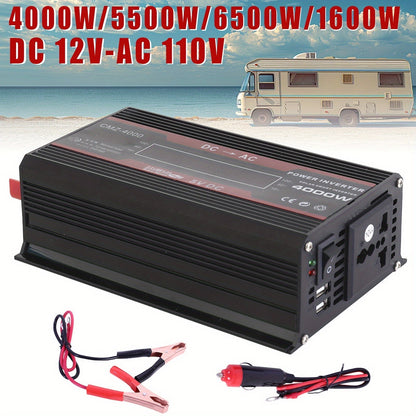 Onduleur de voiture 4000W CC 12V vers CA 110V avec écran LCD, ventilateur de refroidissement et protection contre les surcharges - Convertisseur portable de 800W nominal pour voyages en voiture, camping, activités en extérieur et kits d'urgence
