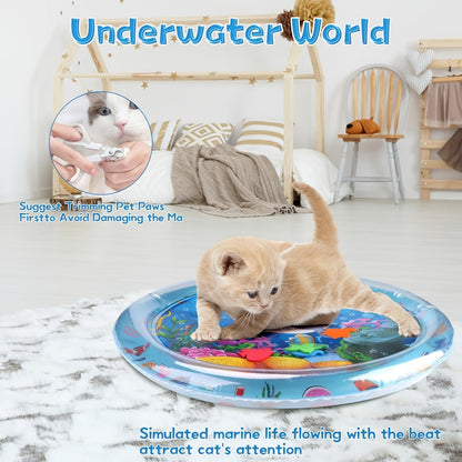 Tapis de jeu aquatique interactif pour chat avec poissons flottants – Jouet sensoriel en PVC anti-éclaboussures pour chats d'intérieur, sans pile nécessaire, tapis ludique anti-ennui pour races  moyennes