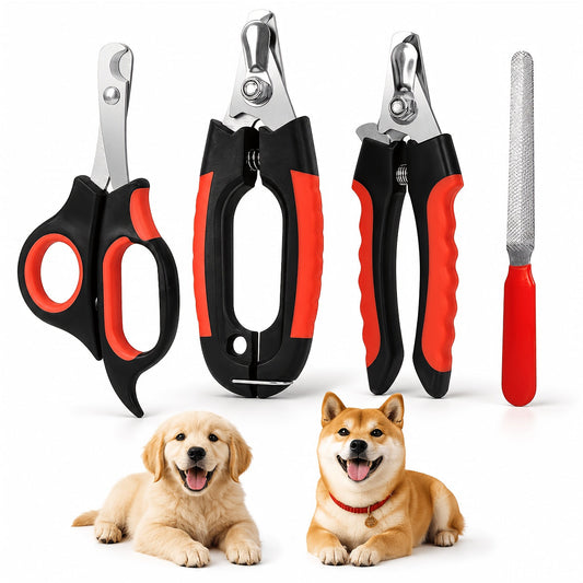 Kit de toilettage et coupe-griffes pour animaux 4 pièces - Kit de coupe-griffes en acier inoxydable pour chiens et chats avec grands et petits coupe-griffes, ciseaux et lime à ongles, outils de soin des pattes professionnels pour chiens et chats