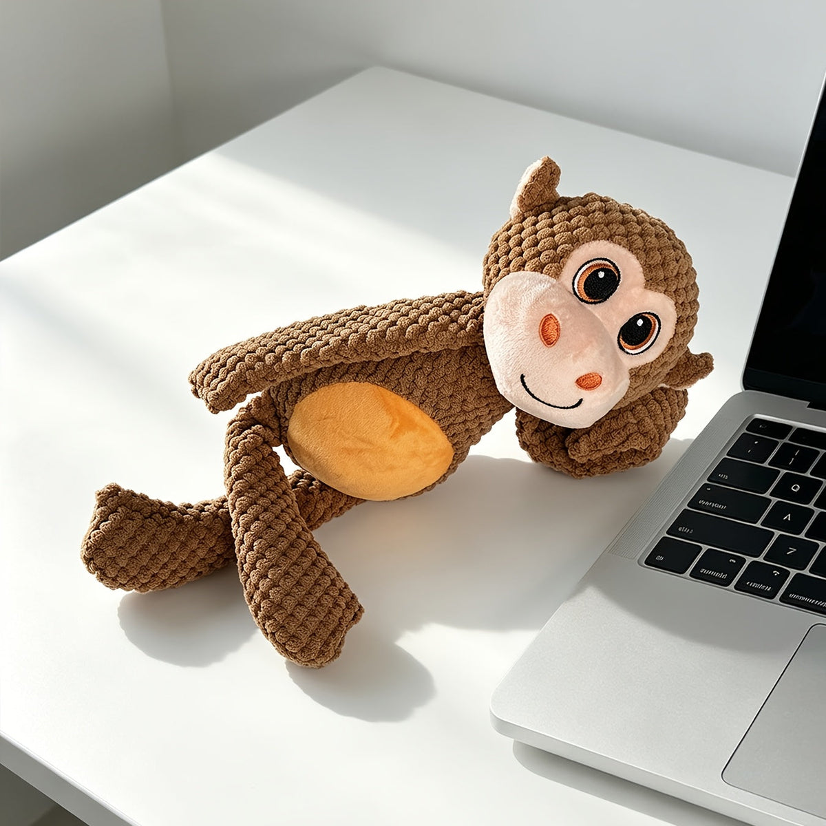 Jouet en peluche grinçant extra large pour chiens et chats – Singe en dessin animé interactif à double couche résistant aux déchirures, jouet à mâcher bruissant, sans pile nécessaire