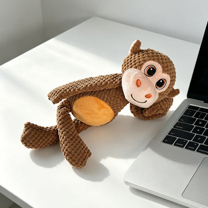 Jouet en peluche grinçant extra large pour chiens et chats – Singe en dessin animé interactif à double couche résistant aux déchirures, jouet à mâcher bruissant, sans pile nécessaire