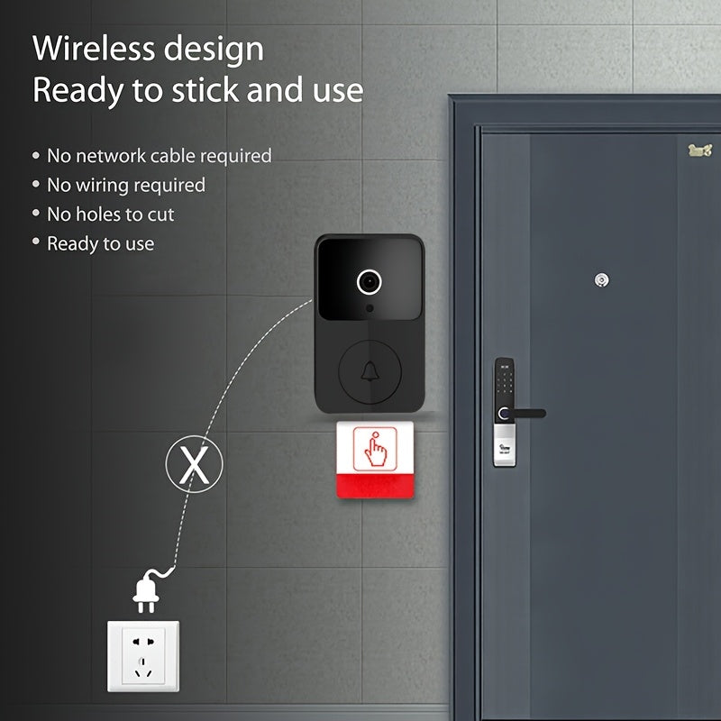 Sonnette vidéo sans fil avec caméra HD, vision nocturne, alertes de mouvement et audio bidirectionnel – Sonnette WiFi intelligente, visualisation mobile à distance, changeur de voix, batterie rechargeable, 2,4 GHz, sécurité domestique