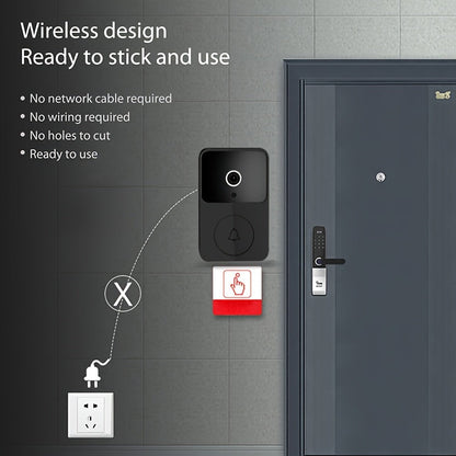 Sonnette vidéo sans fil avec caméra HD, vision nocturne, alertes de mouvement et audio bidirectionnel – Sonnette WiFi intelligente, visualisation mobile à distance, changeur de voix, batterie rechargeable, 2,4 GHz, sécurité domestique