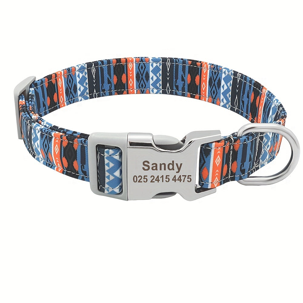 Collier pour chien en nylon personnalisé, gravé et imprimé avec nom et numéro de téléphone – Collier pour animaux de compagnie pour chiots, chats et chiens de petite à grande taille, tailles S, M, L, 7 couleurs éclatantes