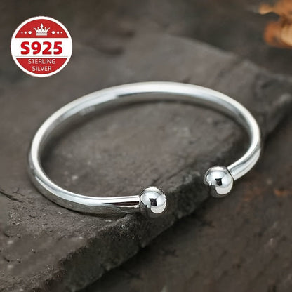 Ensemble de 2 bracelets joncs ouverts en argent sterling 925 nacré pour femme – Bracelet manchette ajustable hypoallergénique, bijou élégant pour la Saint-Valentin, la fête des Mères ou un anniversaire