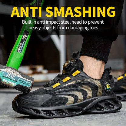 Chaussures de sécurité à embout d'acier pour hommes, largeur large, anti-perforation avec boucle rotative – Bottes de travail antidérapantes et rembourrées pour la construction, l'industrie et l'entrepôt, tailles US 6,5–13,5