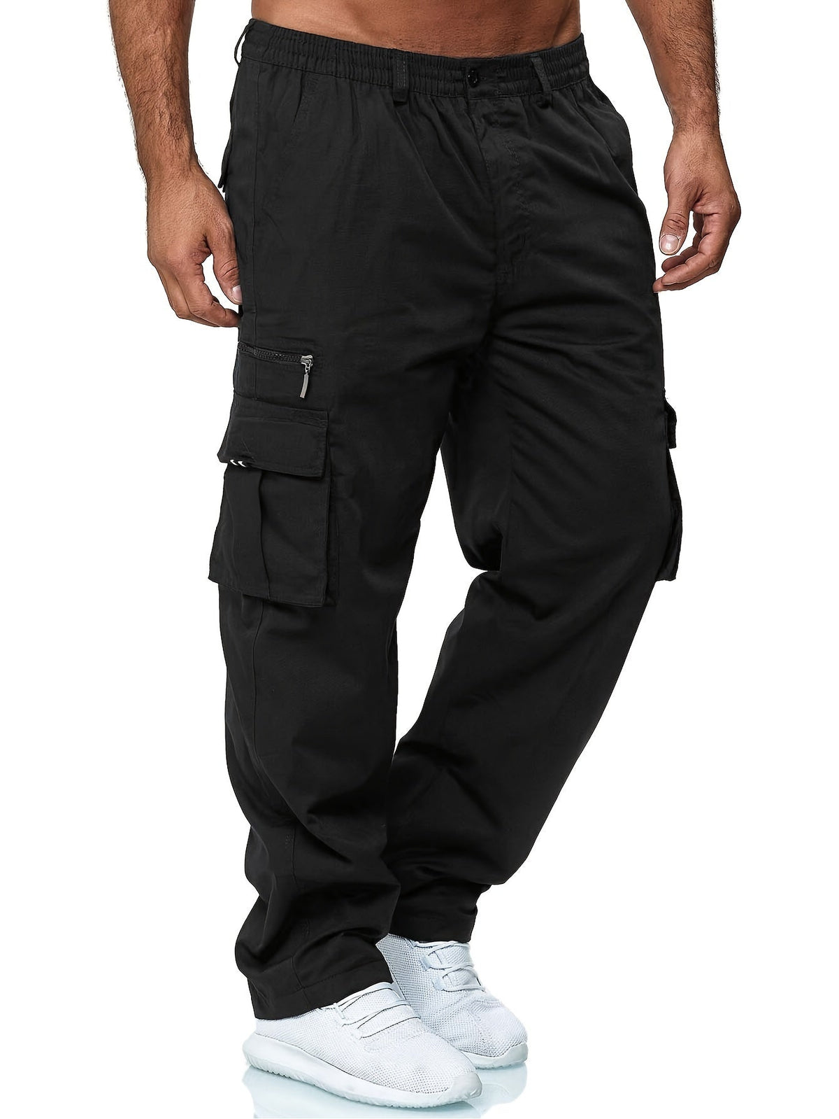 Lot de 3 pantalons cargo pour homme, coupe droite multipoches – Pantalon de randonnée en polyester tissé uni pour le printemps et l'automne, tailles S à XXXL, 9 combinaisons de couleurs