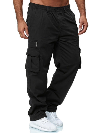 Lot de 3 pantalons cargo pour homme, coupe droite multipoches – Pantalon de randonnée en polyester tissé uni pour le printemps et l'automne, tailles S à XXXL, 9 combinaisons de couleurs