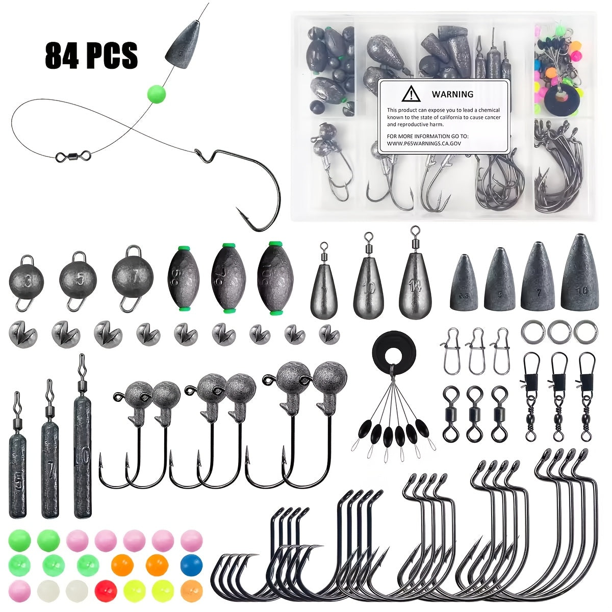 Kit de leurres de pêche 306 pcs et 84 pcs – Boîte de pêche complète avec hameçons, plombs, flotteurs, turluttes, perles, émerillons et agrafes | Ensemble d'accessoires de pêche en eau douce pour bar, truite et carpe