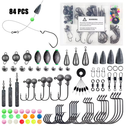 Kit de leurres de pêche 306 pcs et 84 pcs – Boîte de pêche complète avec hameçons, plombs, flotteurs, turluttes, perles, émerillons et agrafes | Ensemble d'accessoires de pêche en eau douce pour bar, truite et carpe