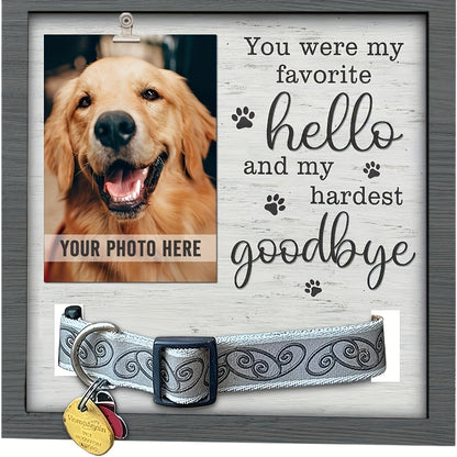 Cadre photo commémoratif en bois pour animal de compagnie avec support de collier – Cadeau de sympathie pour chien et chat « My Hardest Goodbye », cadre souvenir de 9x9 pouces pour le deuil d'un animal, 3 modèles disponibles