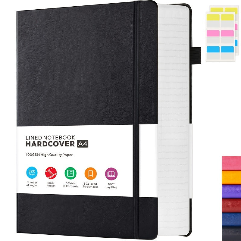 Carnet à couverture rigide A4 320 pages – Grand journal en cuir ligné pour femmes et hommes, papier épais 100 g/m², carnet ligné 21,6 x 28 cm pour le travail, l'école, les études, l'écriture et les affaires, 6 couleurs