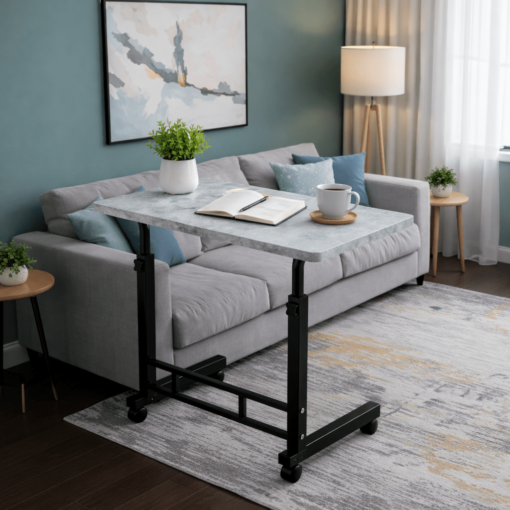 Table pour ordinateur portable mobile réglable en hauteur avec roulettes, bureau d'ordinateur de chevet roulant pour lit et canapé, table d'appoint pour chambre, dortoir et petits espaces, disponible en 8 couleurs