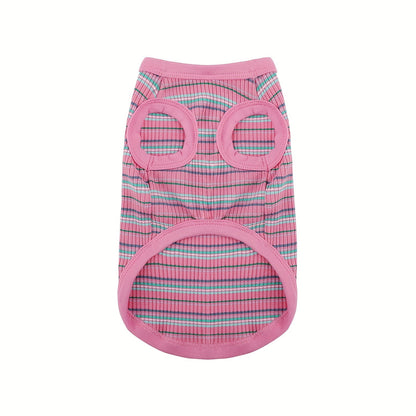 Pink Striped Ribbed Dog Vest Tank Top for XS and Small Dogs - Soft Sleeveless Pullover All-Season Pet Apparel, Comfortable Casual Dog Tank Top for Toy Breeds and Puppies