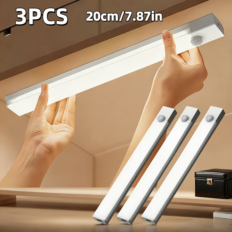 Lot de 3 et 6 éclairages LED pour placards avec détecteur de mouvement et recharge USB-C – Veilleuse magnétique sans fil sous meuble avec 3 modes pour cuisine, placard, escaliers, couloir et salle de bain, 10 cm/20 cm/30 cm