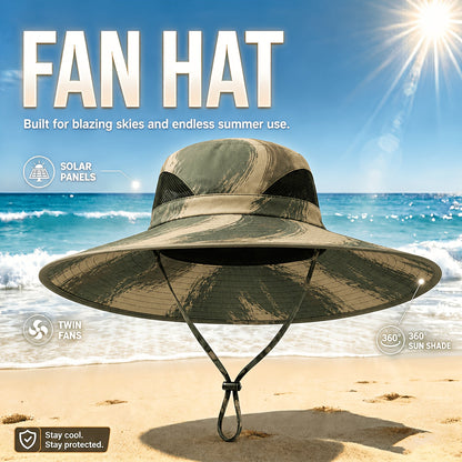 Chapeau de soleil à larges bords avec ventilateurs solaires – 2 ventilateurs solaires intégrés, vitesse du vent réglable, maille respirante, chapeau d'extérieur anti-UV avec mentonnière pour la pêche, le camping et les voyages
