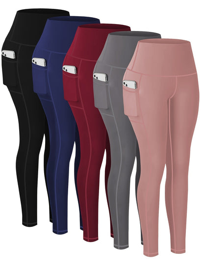 Lot de 5 pantalons de yoga de compression à motifs pour femmes – Leggings de fitness 7/8, coupe cheville, à motifs léopard, camouflage et unis, bas de survêtement de sport taille haute pour la gym, S-XXL