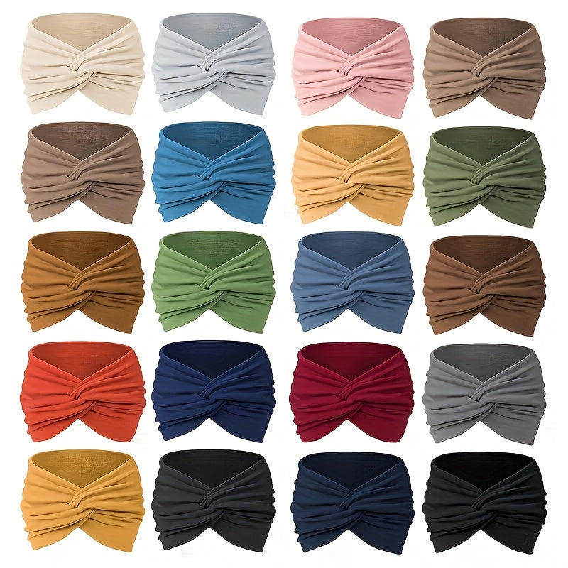 Lot de 20 bandeaux de sport larges pour femmes, élastiques et absorbants, style bohème, unis, tricotés, pour le yoga, la course, le cyclisme, le basket-ball, accessoires de cheveux pour tous les jours, coffret cadeau en gros