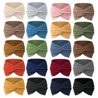 Lot de 20 bandeaux de sport larges pour femmes, élastiques et absorbants, style bohème, unis, tricotés, pour le yoga, la course, le cyclisme, le basket-ball, accessoires de cheveux pour tous les jours, coffret cadeau en gros
