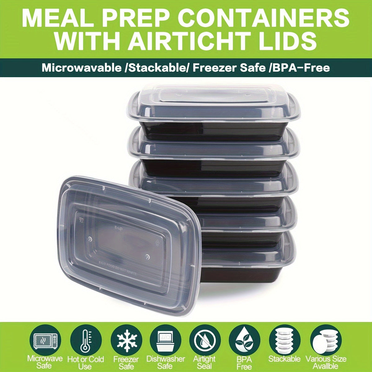 Récipients de préparation de repas 828 ml (28 oz), lot de 50 ou 150 avec couvercles – Boîtes à lunch Bento jetables en plastique à 1 compartiment, sans BPA, étanches, empilables, compatibles micro-ondes, lave-vaisselle et congélateur