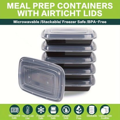 Récipients de préparation de repas 828 ml (28 oz), lot de 50 ou 150 avec couvercles – Boîtes à lunch Bento jetables en plastique à 1 compartiment, sans BPA, étanches, empilables, compatibles micro-ondes, lave-vaisselle et congélateur