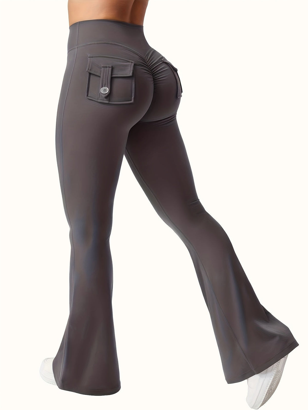 Lot de 3 pantalons évasés taille haute pour femmes – Leggings cargo de sport décontractés, gainants, galbants et séchage rapide, coupe longue, noir, gris, vert