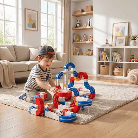 Circuit de course 3D double face de 151 pièces défiant la gravité avec 2 voitures - Kit de construction modulaire flexible, jouet éducatif STEM pour enfants, circuit en boucle cube infini | Meilleur cadeau d'anniversaire ou de Noël pour garçons et filles