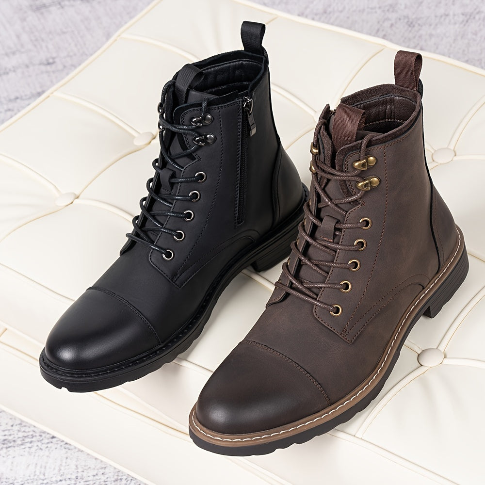 Bottes Chukka de moto pour homme – Bottines de ville en cuir véritable à lacets et fermeture éclair avec semelle antidérapante, bout renforcé, semelle intérieure rembourrée respirante, noir et marron | Velora