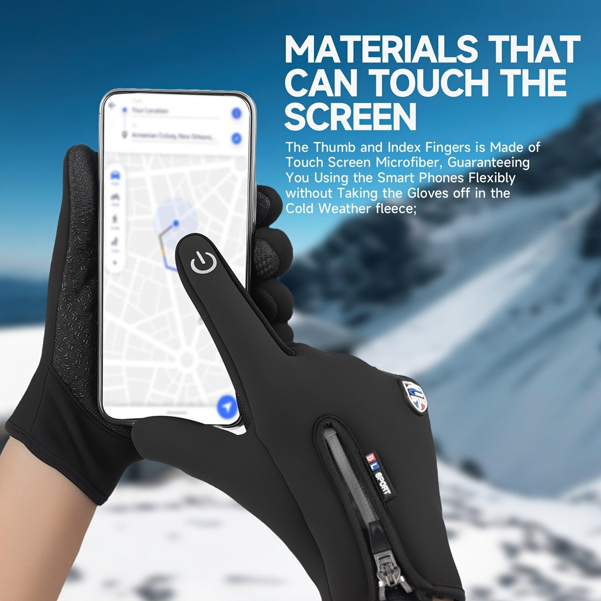 Gants de sport d'hiver coupe-vent et imperméables avec écran tactile et adhérence antidérapante – Gants chauds pour le cyclisme et le ski pour hommes et femmes, 100 % polyester, fermeture éclair, tailles M-XL