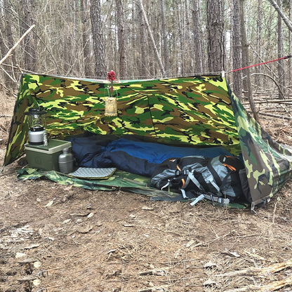 Toile de tente de camping avec protection UV et support en alliage – Abri pliable et portable pour 4 personnes pour randonnée, camping, jardin et survie en plein air | Auvent de camping toutes saisons