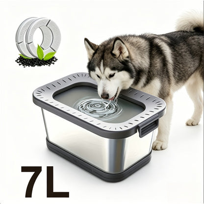 7L Stainless Steel Dog Water Bowl Anti-Spill Splash-Proof Slow Feeder for Messy Drinkers Heavy Duty Indoor Outdoor Pet Bowl – Large Capacity