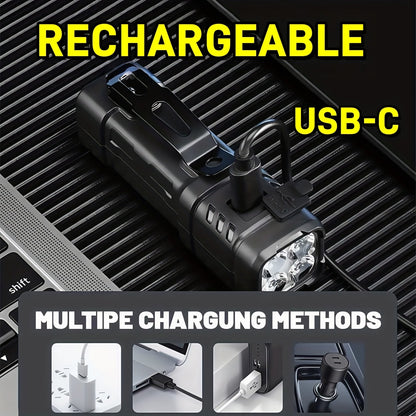 Mini lampe de poche LED rechargeable, lot de 3 ou 6, 2000 lumens, COB, 4 modes, charge USB-C, lampe de poche compacte avec clip arrière et batterie intégrée pour le camping, la randonnée, la chasse et les urgences