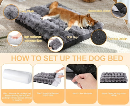 Lit orthopédique pour grands chiens – Couchage en mousse à mémoire de forme pour animaux avec housse amovible et lavable, base antidérapante, fausse fourrure, soulagement des articulations, ultra-résistant, tailles S, M, XL, XXL