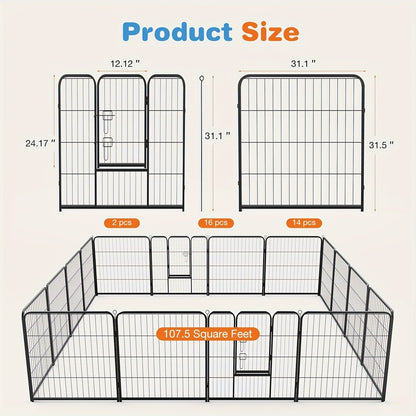 Parc pour chien 8 ou 16 panneaux, enclos d'exercice pour animaux de 61/81/102 cm de hauteur – Clôture pliable pour intérieur et extérieur pour chiens de grande, moyenne et petite taille et chiots