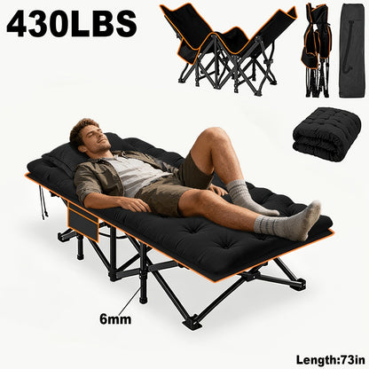Lit pliant ultra-résistant supportant jusqu’à 285 kg avec matelas en option – Lit de camp portable avec pieds de support multiples, poches latérales et oreiller, lit d'appoint toutes saisons de 150 à 195 cm, peu encombrant