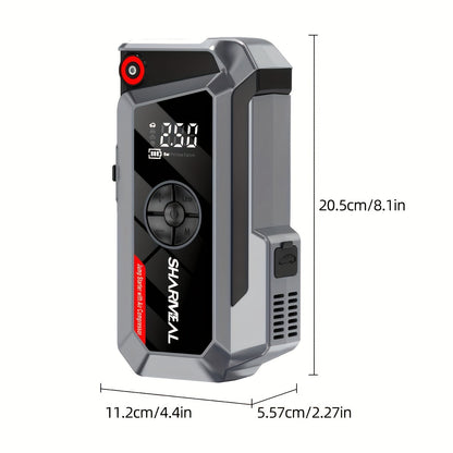 Démarreur de voiture 20000A avec compresseur d'air, batterie externe portable 18-en-1 – Pinces intelligentes, charge rapide, lampe LED, grand écran pour tous moteurs essence et diesel, booster de batterie de voiture d'urgence