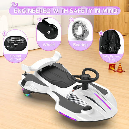 Voiture électrique à bascule 12V pour enfants - Jouet porteur 2-en-1 avec pédale, double vitesse, pulvérisation d'eau, lumières clignotantes, musique et conception anti-basculement | Garçons et filles de 3 ans et plus | Max 8 km/h