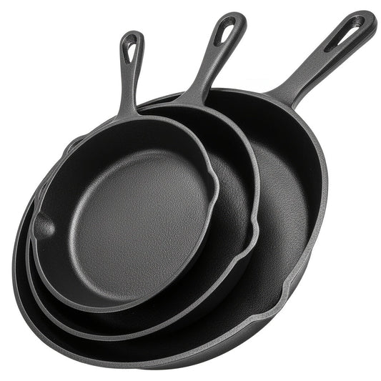 3pcs Cast Iron Skillet Set with Drip Spout – Pre-Seasoned Non-Stick Heavy Duty Cookware for Holiday Cooking, RV Camping, Campfire Meals, Oven & Stovetop Safe Kitchen Gift
