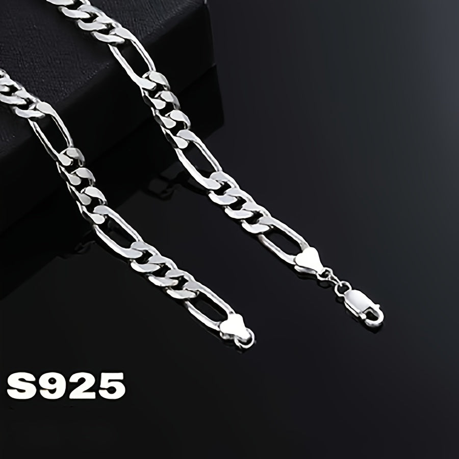 Chaîne Figaro 8 mm en argent sterling 925 italien pour homme et femme – Design minimaliste rétro audacieux, collier à maillons épais unisexe avec coffret cadeau, tailles 20 à 24 pouces