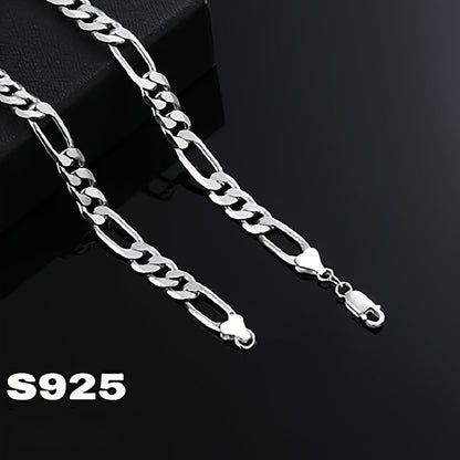 Chaîne Figaro 8 mm en argent sterling 925 italien pour homme et femme – Design minimaliste rétro audacieux, collier à maillons épais unisexe avec coffret cadeau, tailles 20 à 24 pouces