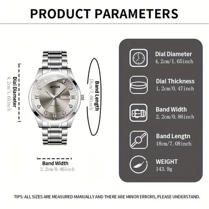 Montre à quartz de luxe pour homme, cadran tourbillon en acier inoxydable, affichage de la date, luminescence nocturne, montre sport et habillée, garde-temps élégant, cadeau de fête des pères pour homme