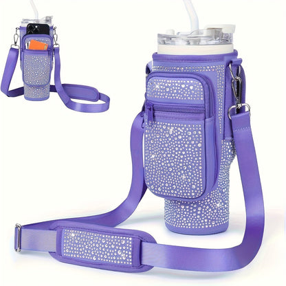 Sac porte-gobelet en néoprène avec poche pour téléphone et bandoulière réglable – Compatible avec les gobelets de 30 et 40 oz, porte-bouteille à clip pour la randonnée, le camping et les sports de plein air, 4 couleurs